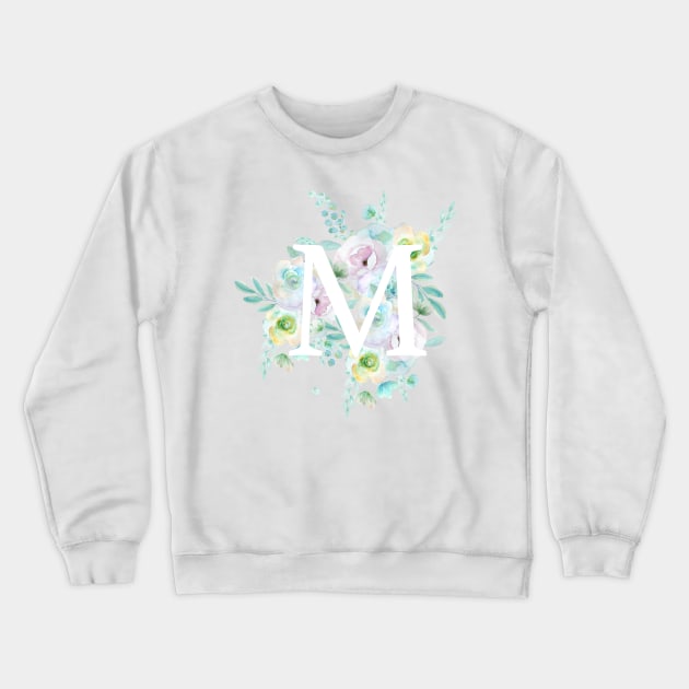 Botanical alphabet M green and purple flowers Crewneck Sweatshirt by colorandcolor